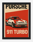 Porsche 911 Turbo Mporsche 911 turbo classic racing poster featuring a vintage design with a red car.