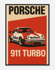 Porsche 911 Turbo Mporsche 911 turbo classic racing poster featuring iconic red and white sports car design.