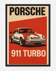 Porsche 911 Turbo Mporsche 911 turbo classic racing poster featuring a vintage car design with Marlboro branding.